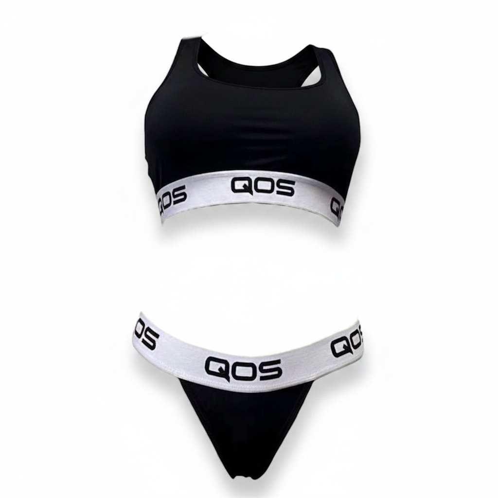 QOS White Band Set | 2-Piece Sports Bra & Thong