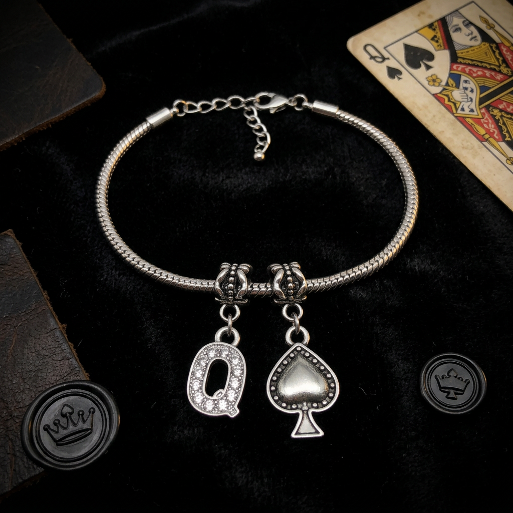 QOS Crystal Q Spade Charm Anklet
