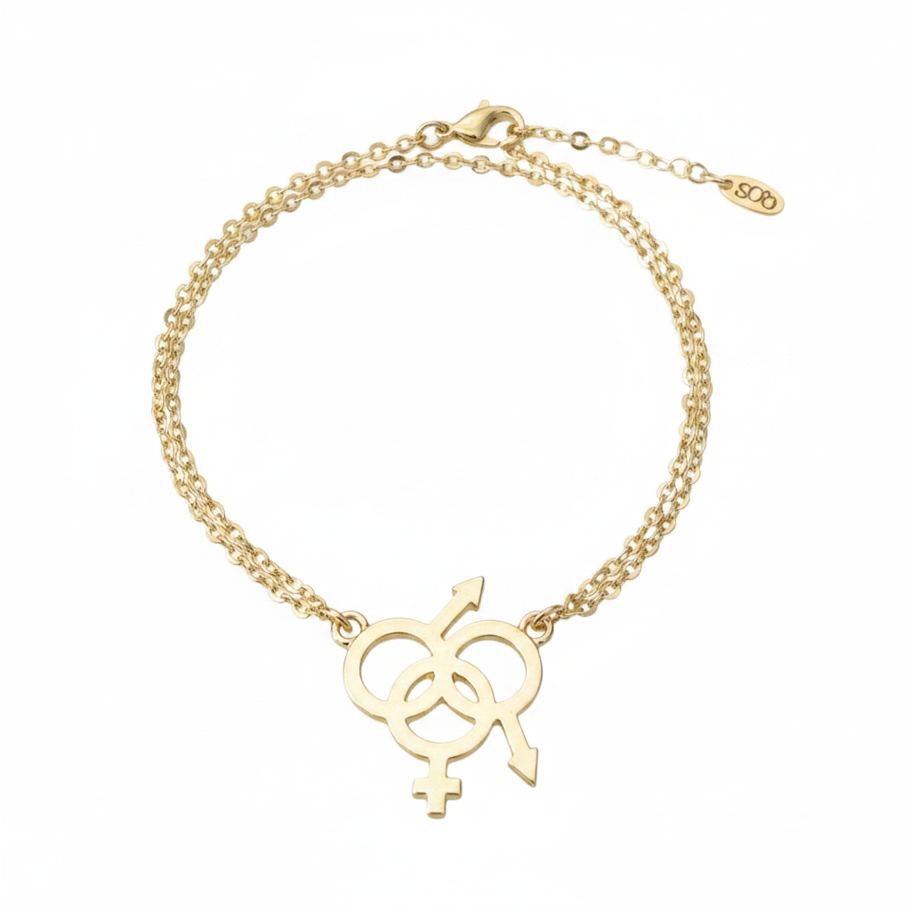 QOS Triple Symbol Charm Anklet — Gold