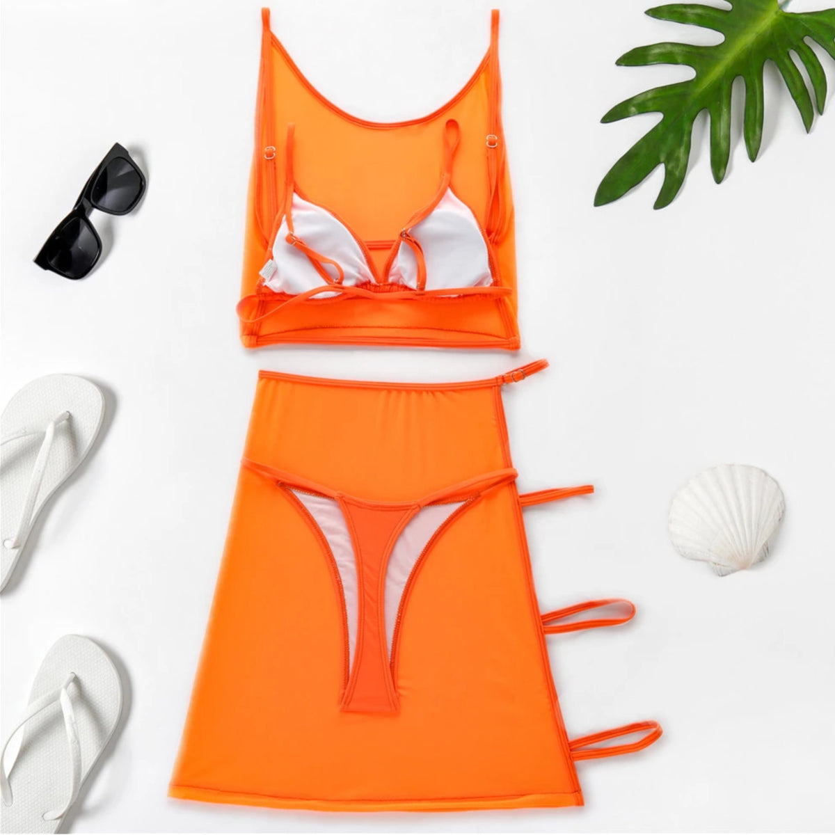 Qos Lace 4pc Bikini Neon Orange 3186