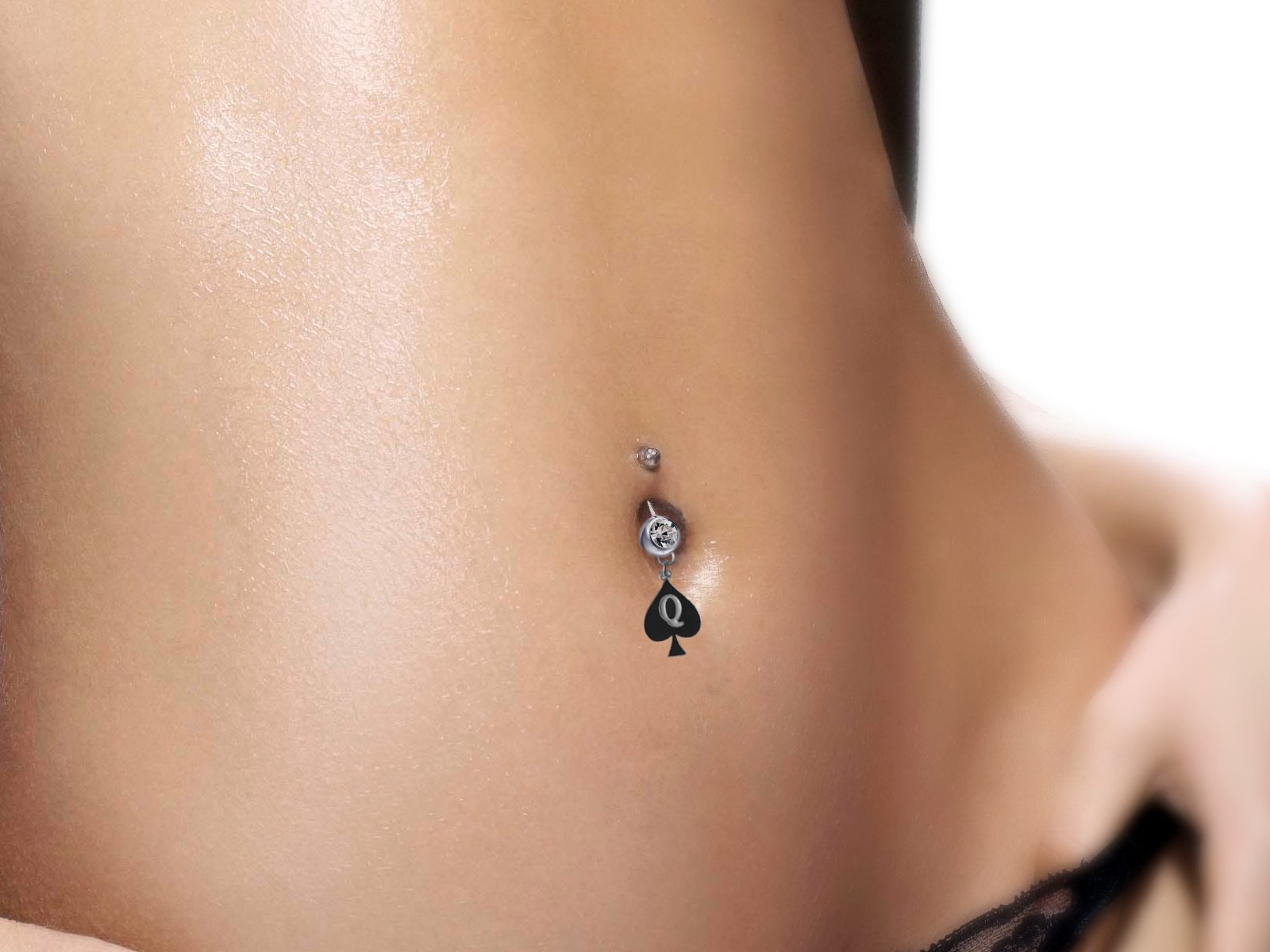 Queen Of Spades - Sexy Navel Belly Piercing 16G - Rhinestone - Clear Crystal