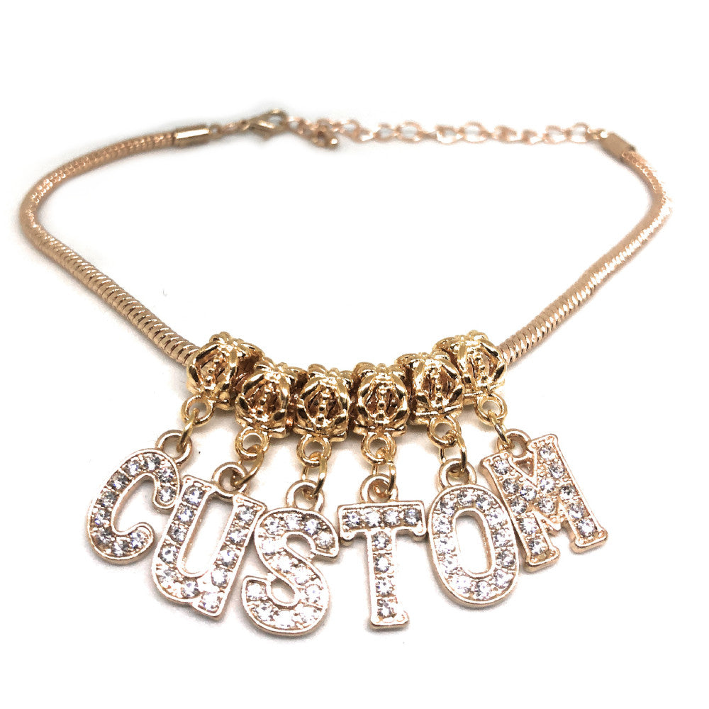 QOS - Custom Lettering Charms for Hotwives - Crystal/Gold Euro Snake Anklet