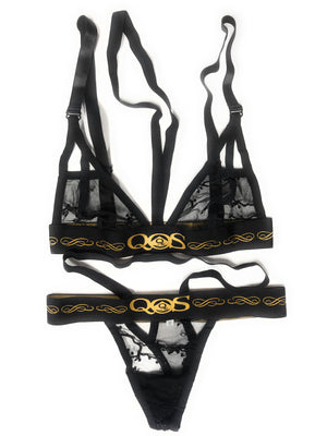Limited Edition - Black QOS Queen Of Spades - Hollow Out Strap Lace Lingerie Set - Hotwife