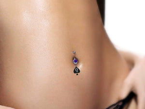 Queen Of Spades - Sexy Navel Belly Piercing 16G - Rhinestone - Purple