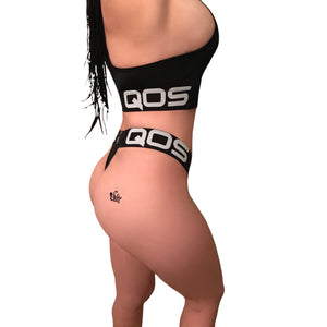 Blacked - QOS - Ladies Sports Bralette Set V2 - Extar Large Logo Band Top & Brazilian Bikini Bottom