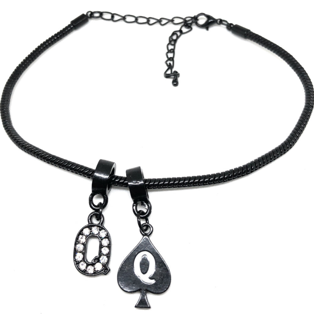 Queens Of Spades - "Q" Spade  Charm Anklet - Hotwife Black Chain
