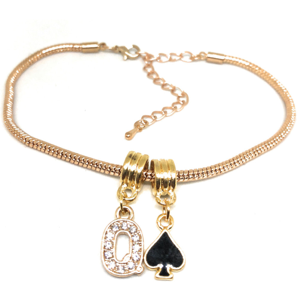 Queens Of Spades Crystal Q & Spade Anklet