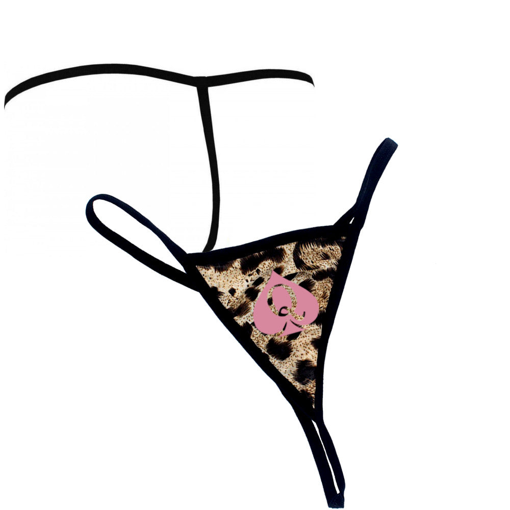 Ultra Sexy Hot Leopard Queen Of Spades - Virgin Pink Logo - Fetish - Brazilian G-String Thong