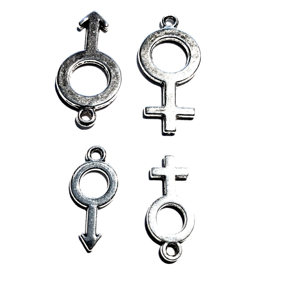 ♂♀ Female Male Gender Symbol Charm Swinger Threesome Foursome Silver