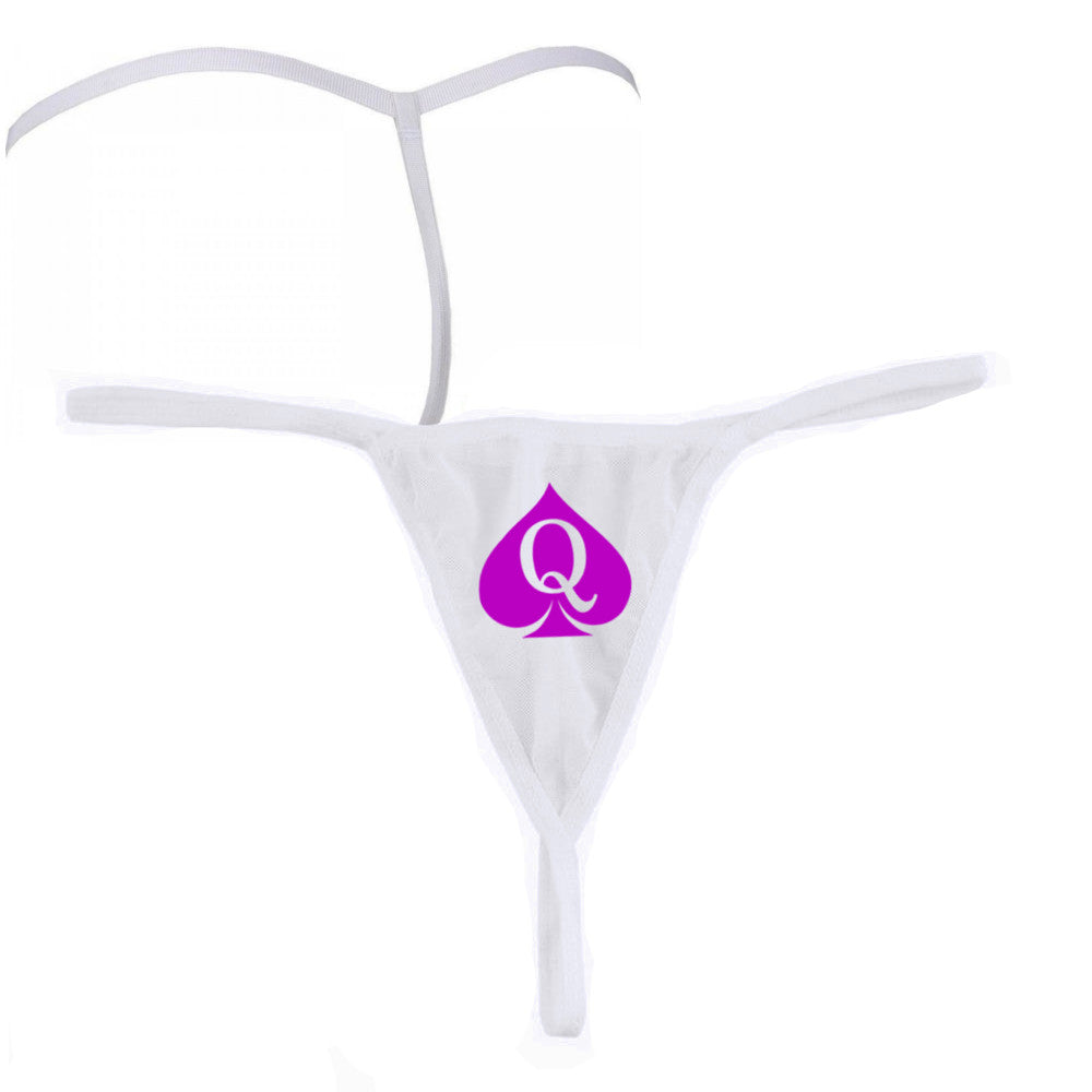 Sexy Snowbunny White Queen Of Spades - Vixen Hot-Pink Logo - Fetish - Brazilian G-String Thong 