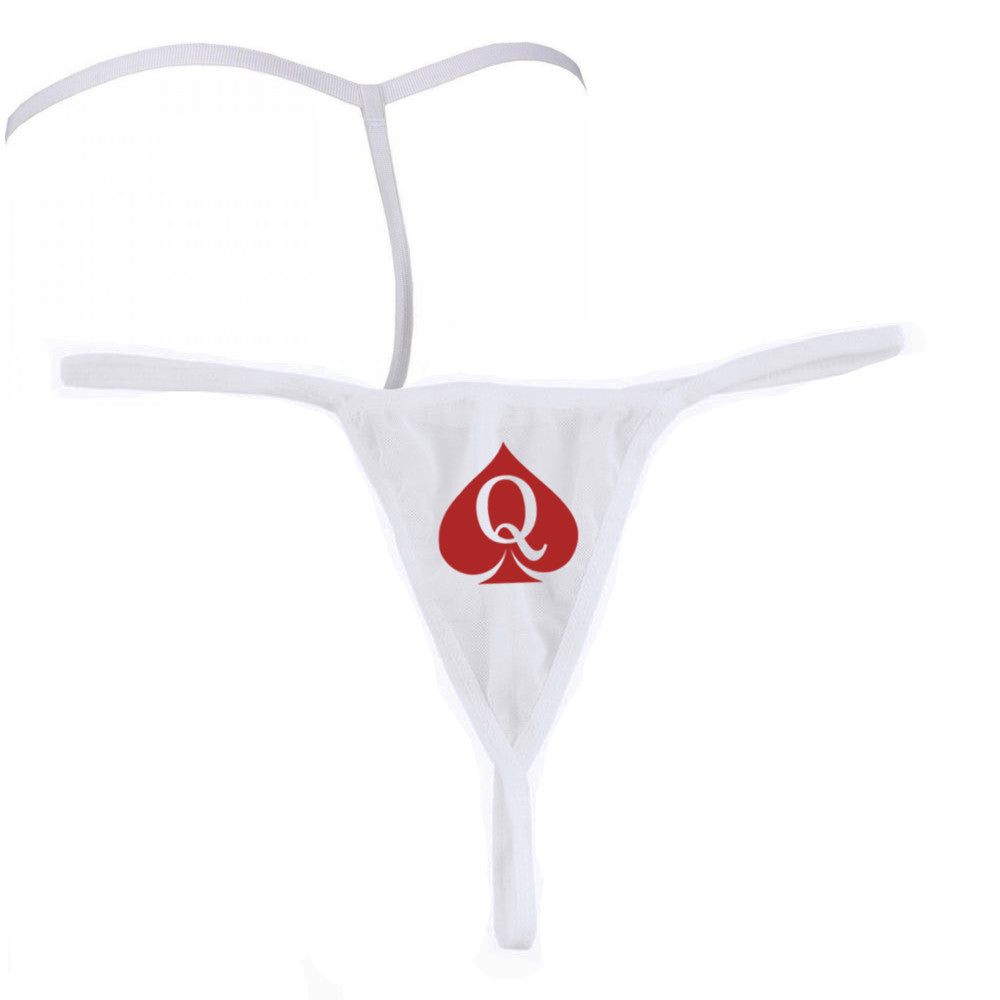 Sexy Snowbunny White Queen Of Spades - Fetish Red Logo - Fetish - Brazilian G-String Thong 