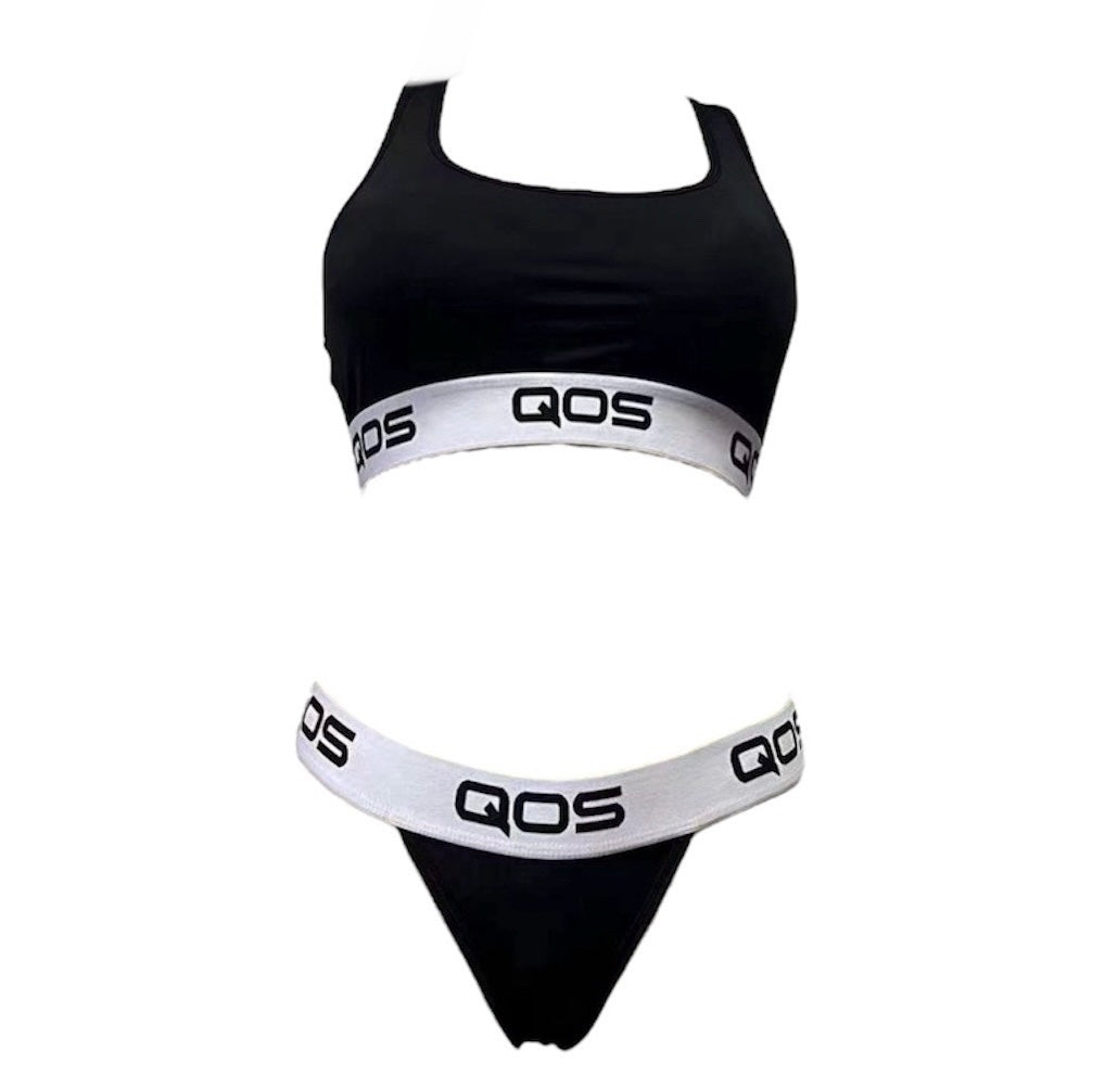BLACK WHITE QOS BRAND- Ladies Sports Bralette Set - Special Edition