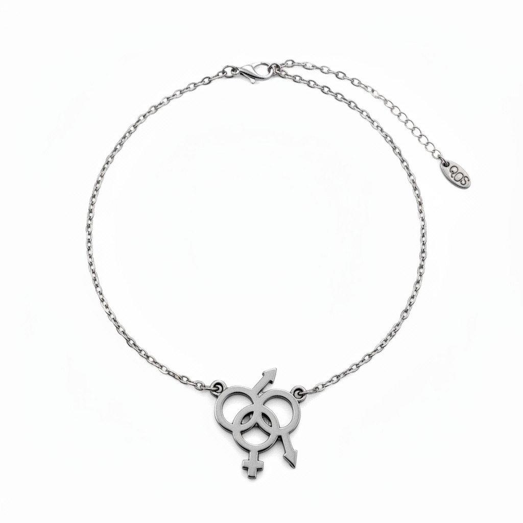 QOS Triple Symbol Charm Anklet — Gunmetal Black