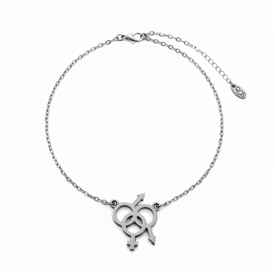 QOS Triple Symbol Charm Anklet — Gunmetal Black