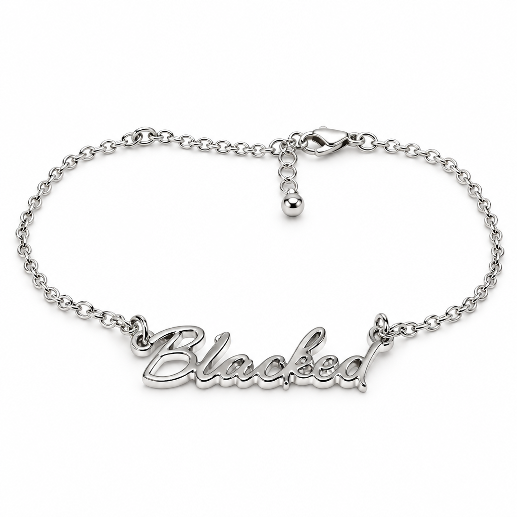 QOS Silver Cursive Bold Script Chain Anklet