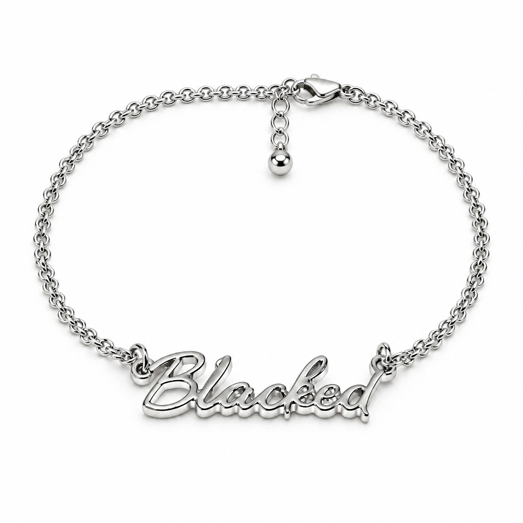 QOS Silver Cursive Bold Script Chain Anklet