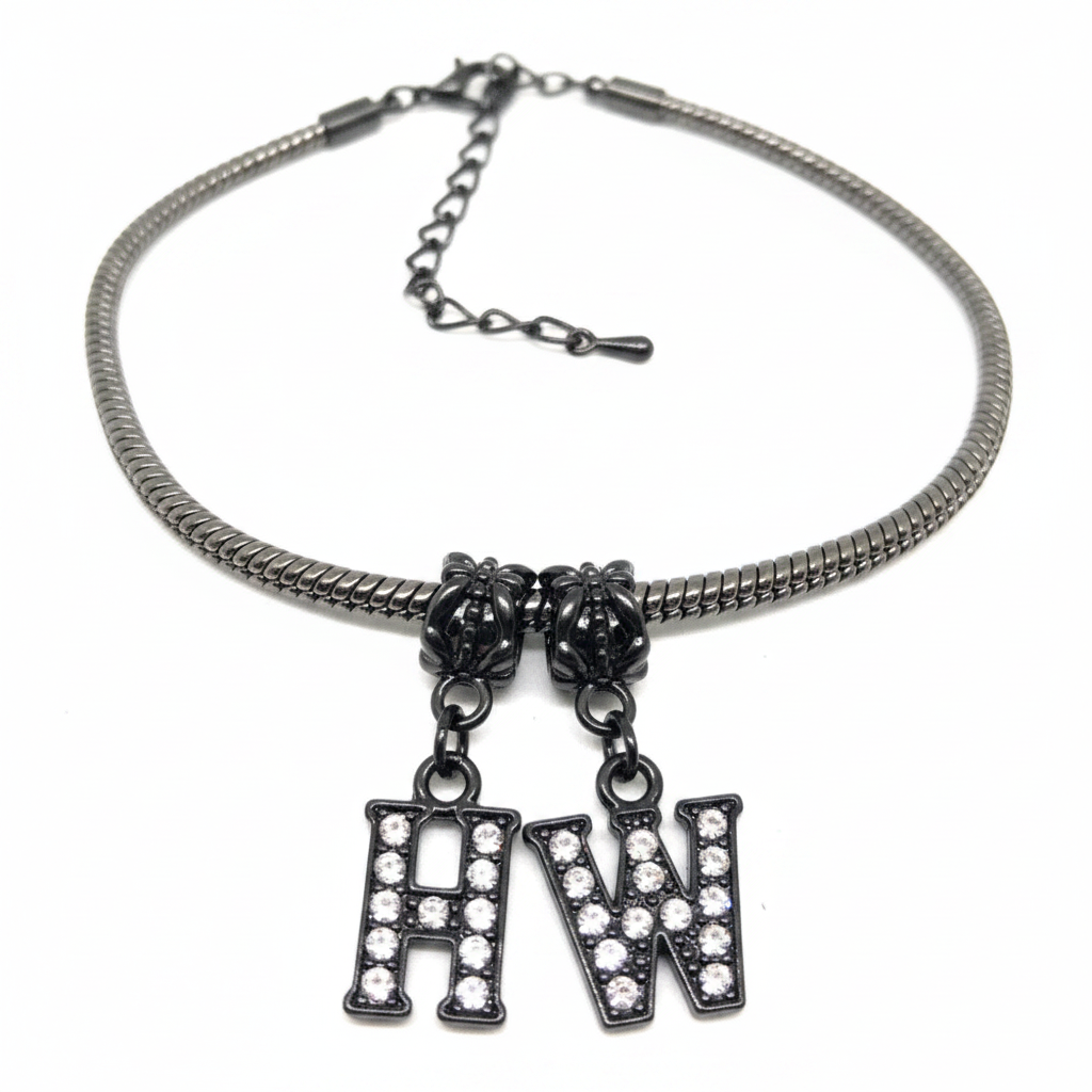 QOS Crystal Hotwife Euro Snake Anklet - Black