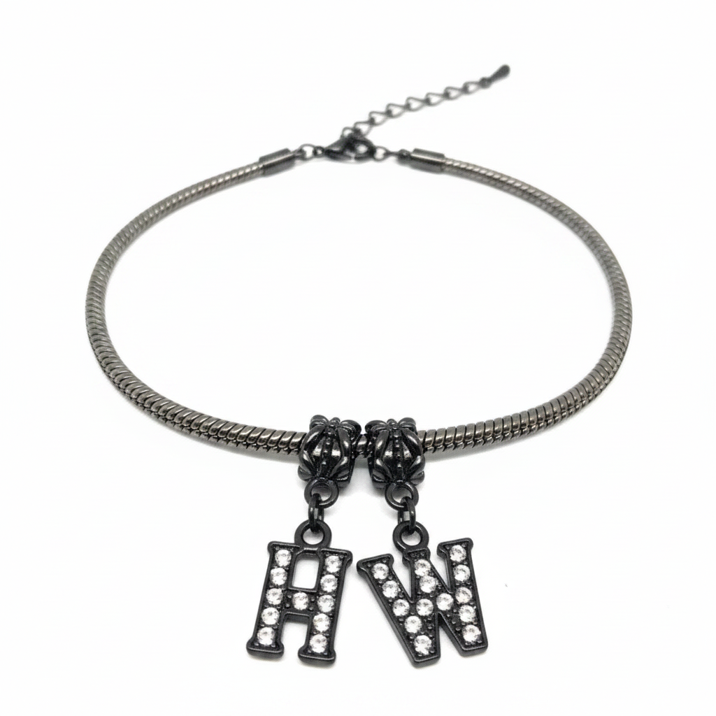QOS Crystal Hotwife Euro Snake Anklet - Black
