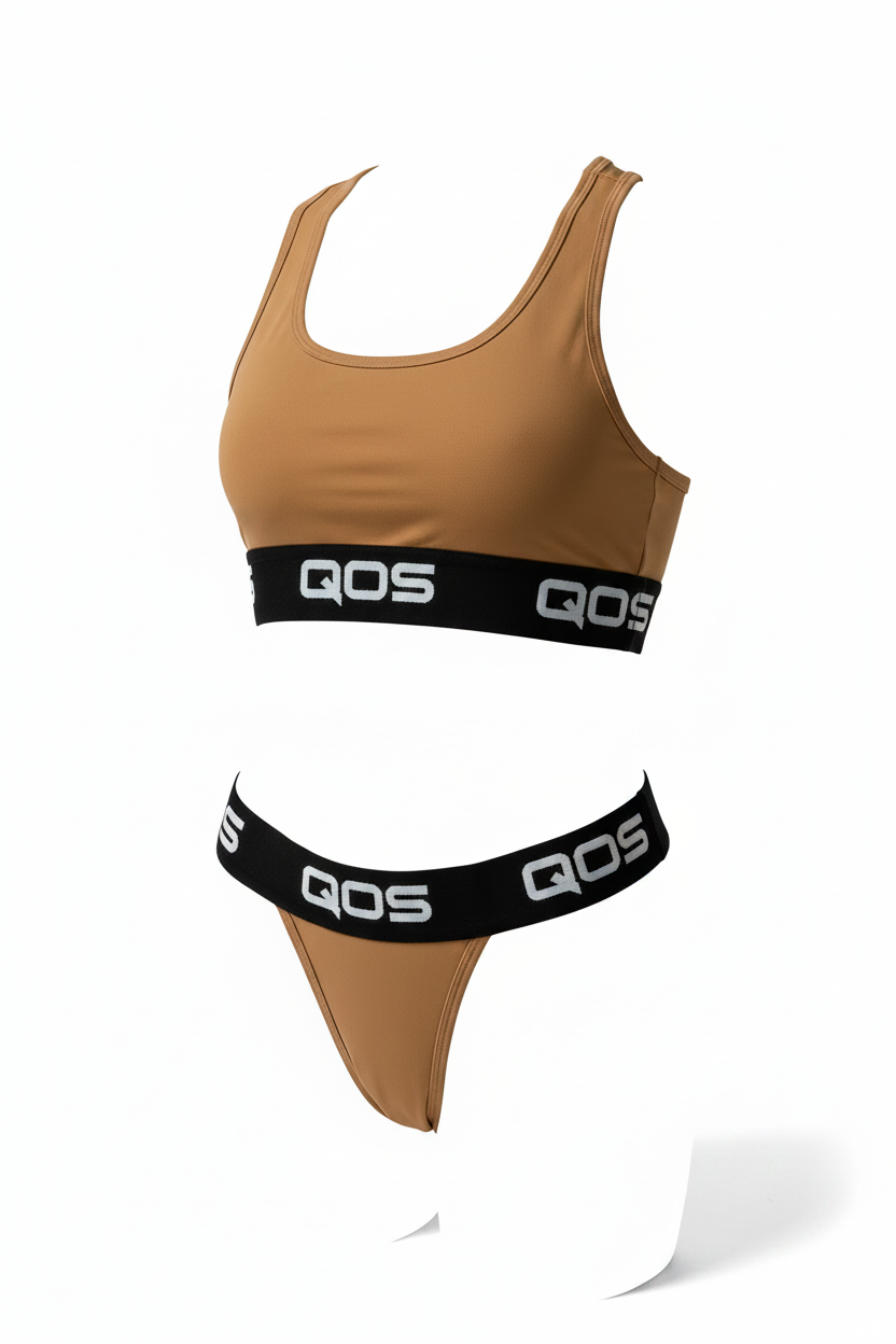 QOS Bronze Tan Set | 2-Piece Bra Top & V-Thong Bikini