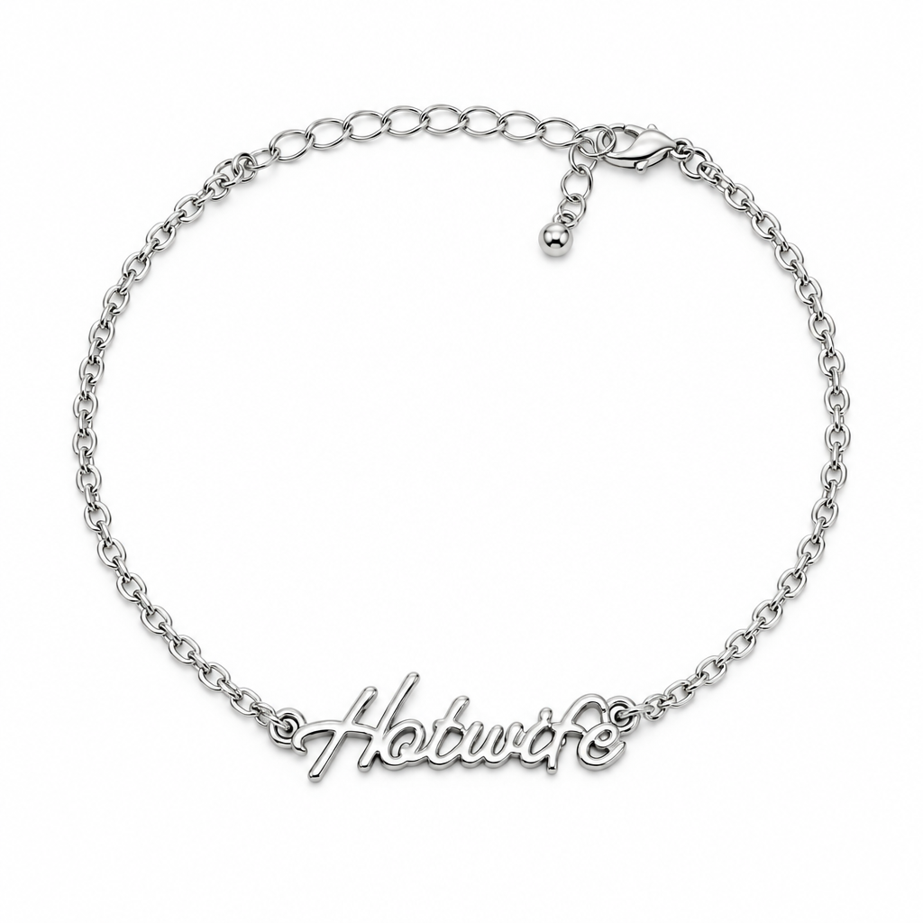 QOS Silver-Tone Cursive Hotwife Chain Bracelet