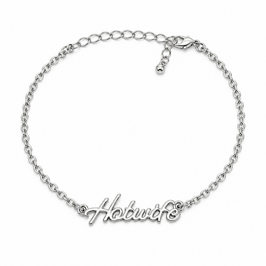 QOS Silver-Tone Cursive Hotwife Chain Bracelet