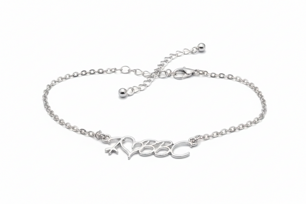 QOS Silver Cursive Script Chain Anklet