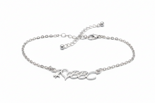 QOS Silver Cursive Script Chain Anklet