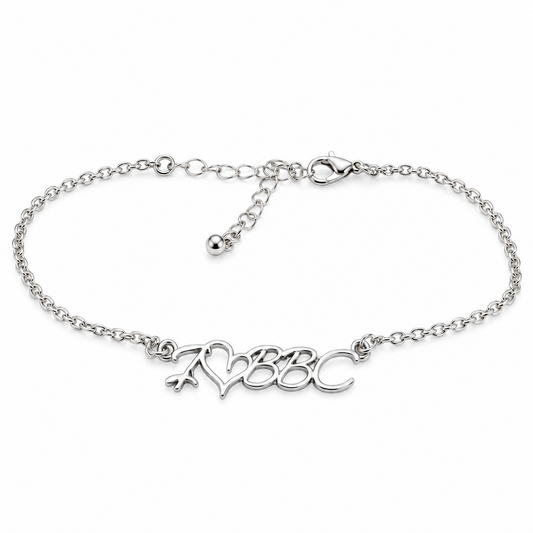 QOS Silver-Tone I Love Heart Script Chain Bracelet