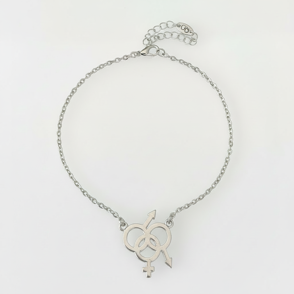 QOS Triple Symbol Charm Anklet — Silver