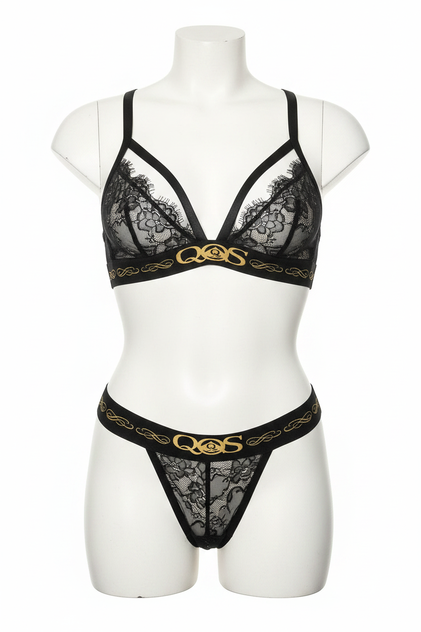 QOS Black Lace Lingerie Set | Limited Edition | Bra & Thong