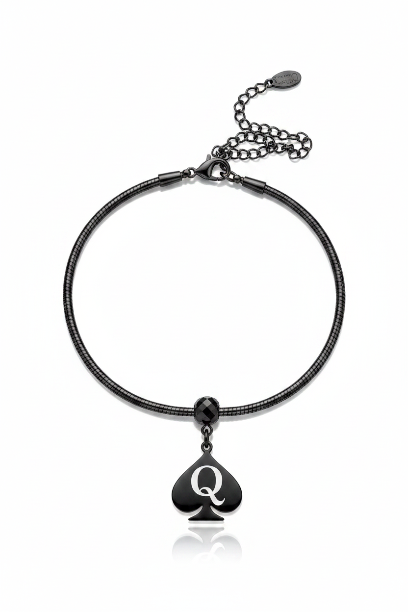 QOS Queen of Spades Pandora Snake Chain Anklet — GunMetal Black
