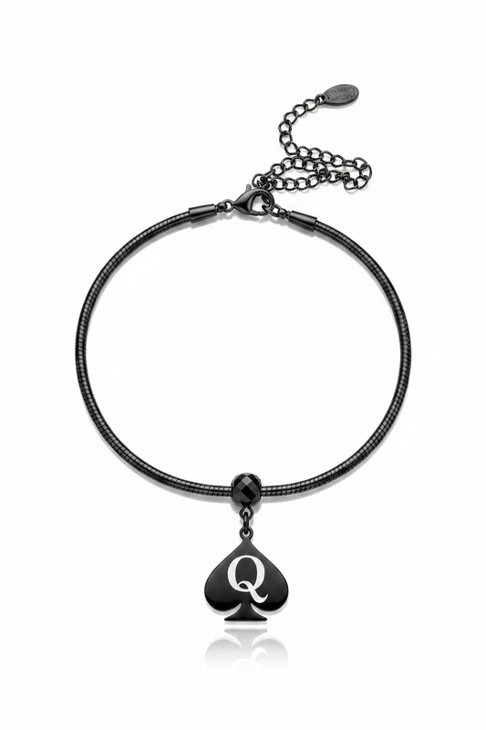 QOS Queen of Spades Pandora Snake Chain Anklet — GunMetal Black