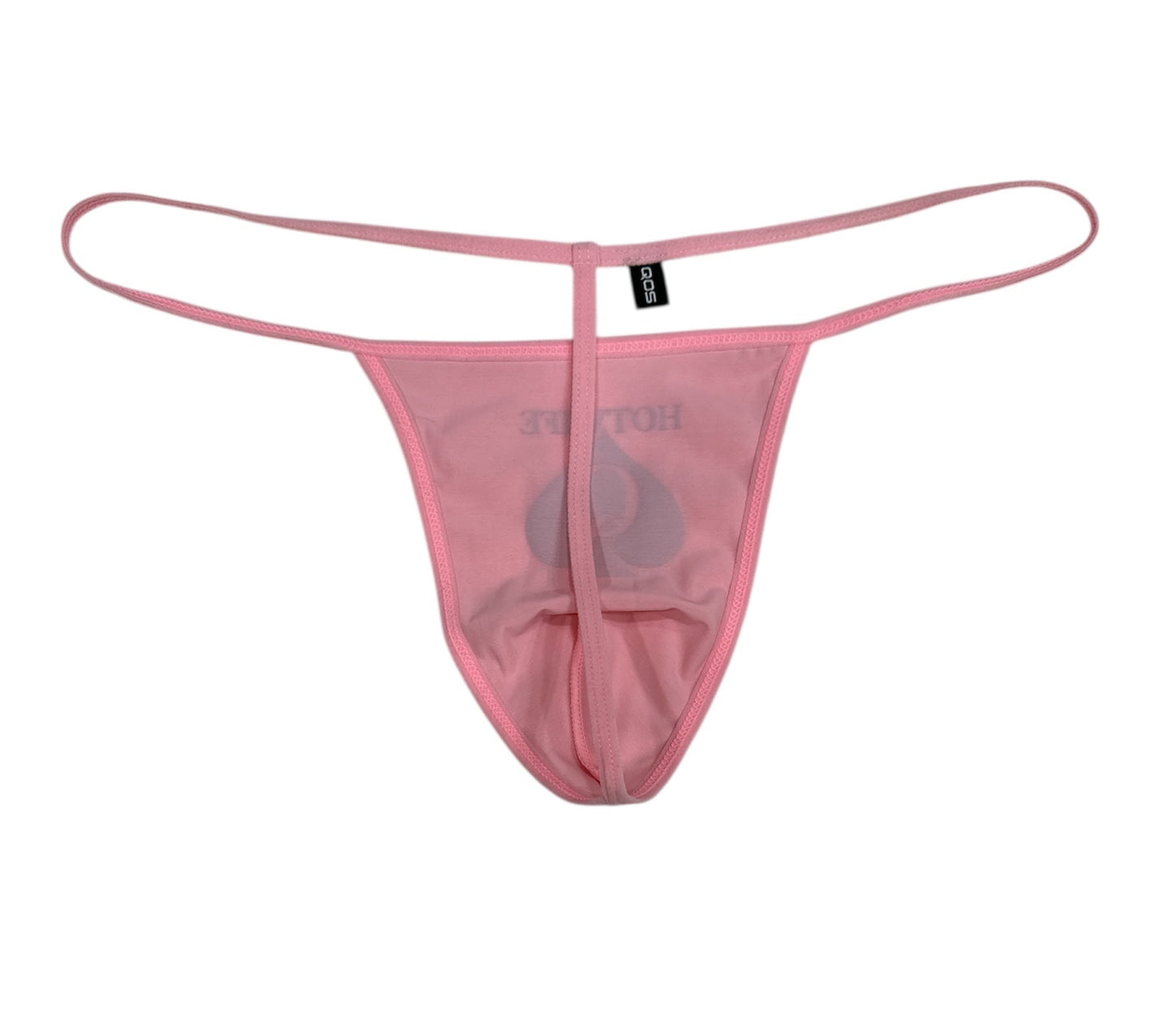Pink thong with brand logo on a white background