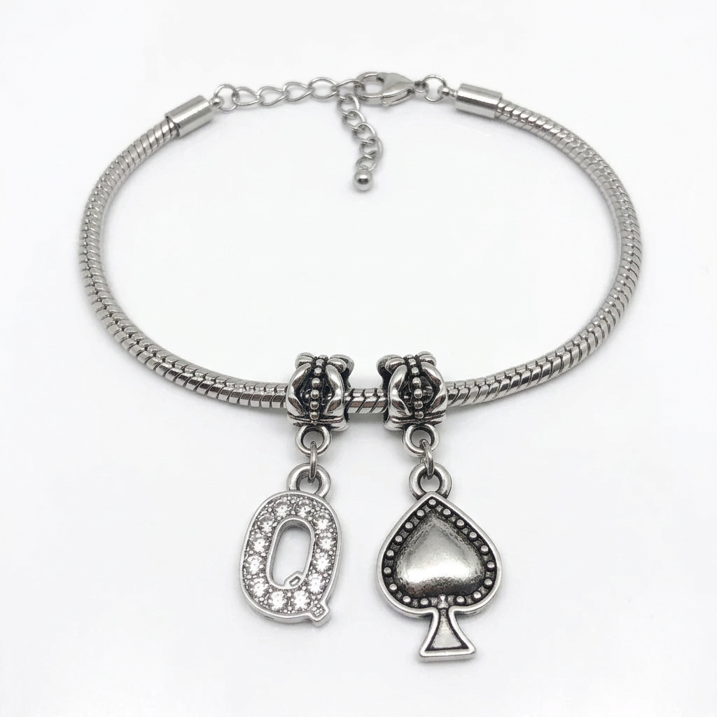 QOS Crystal Q Spade Charm Anklet