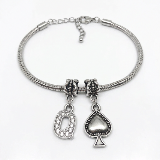 QOS Crystal Q Spade Charm Anklet