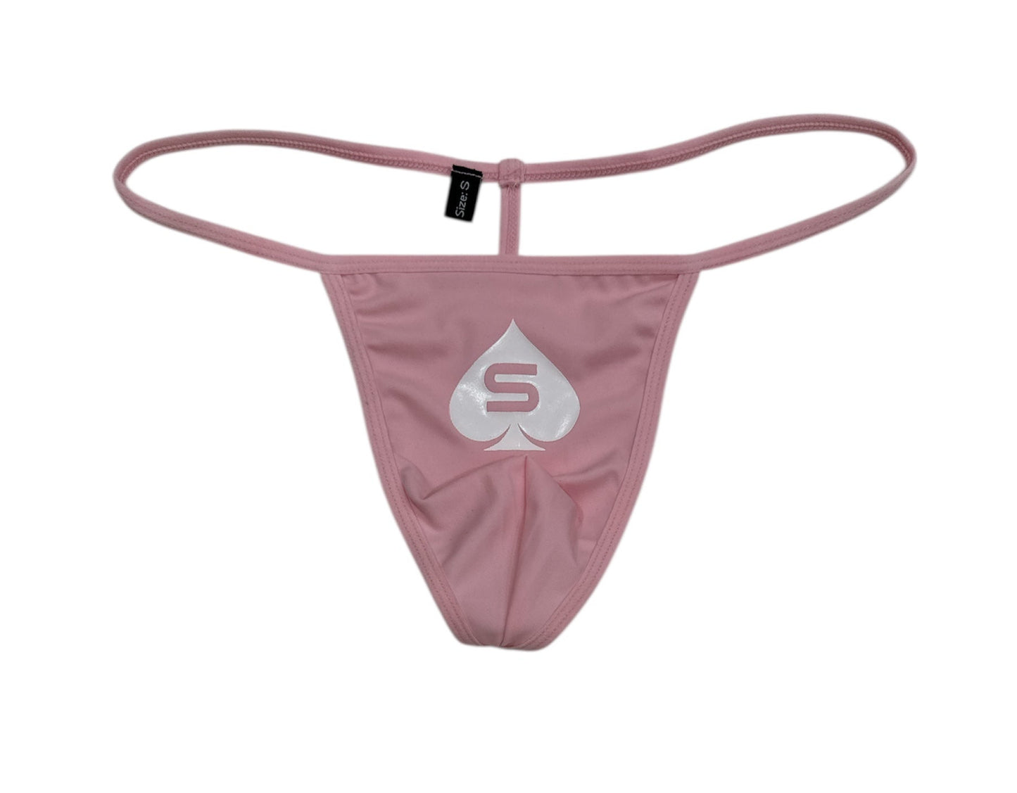 Pink thong with a logo on a white background