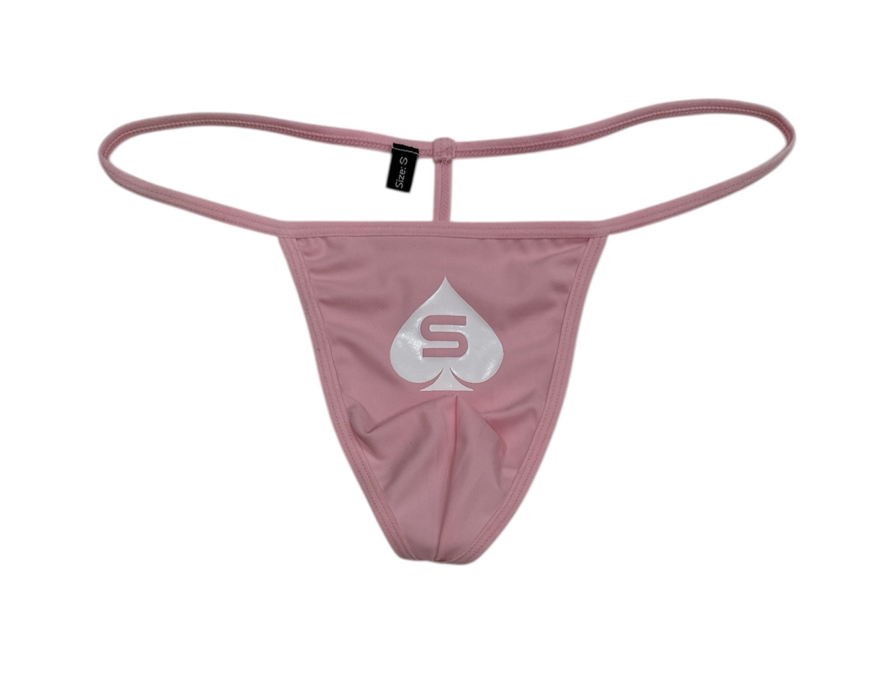Pink thong with a logo on a white background