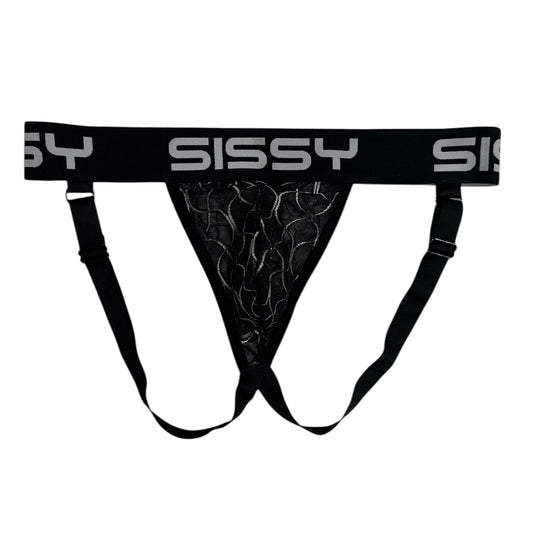 Black men's underwear with 'Sissy' branding on a white background