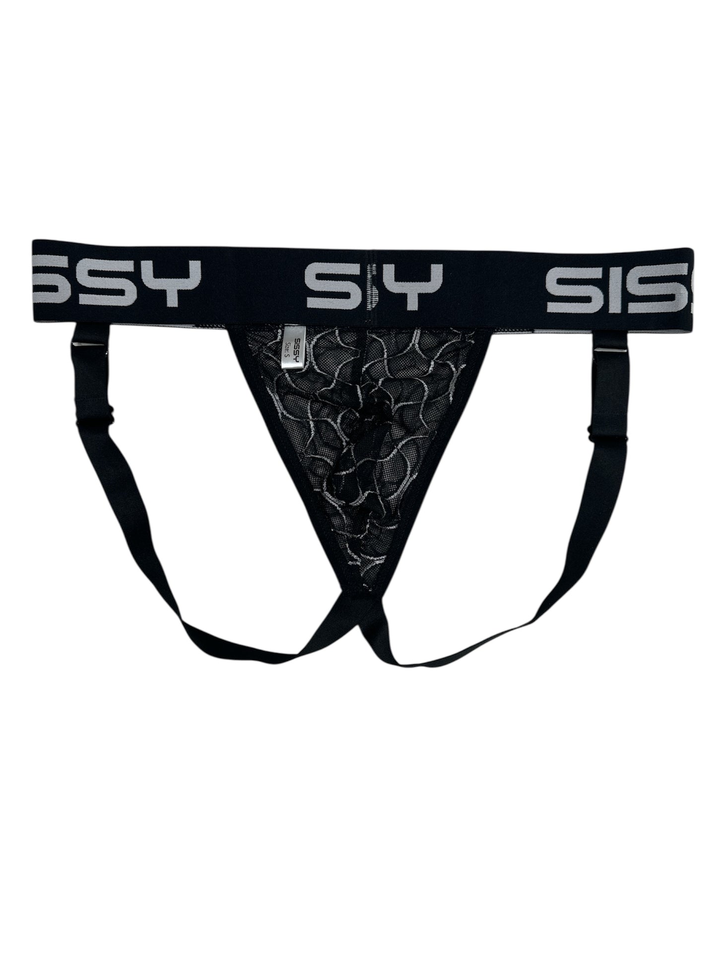 Black men's underwear with 'SSY SIS' branding on a white background