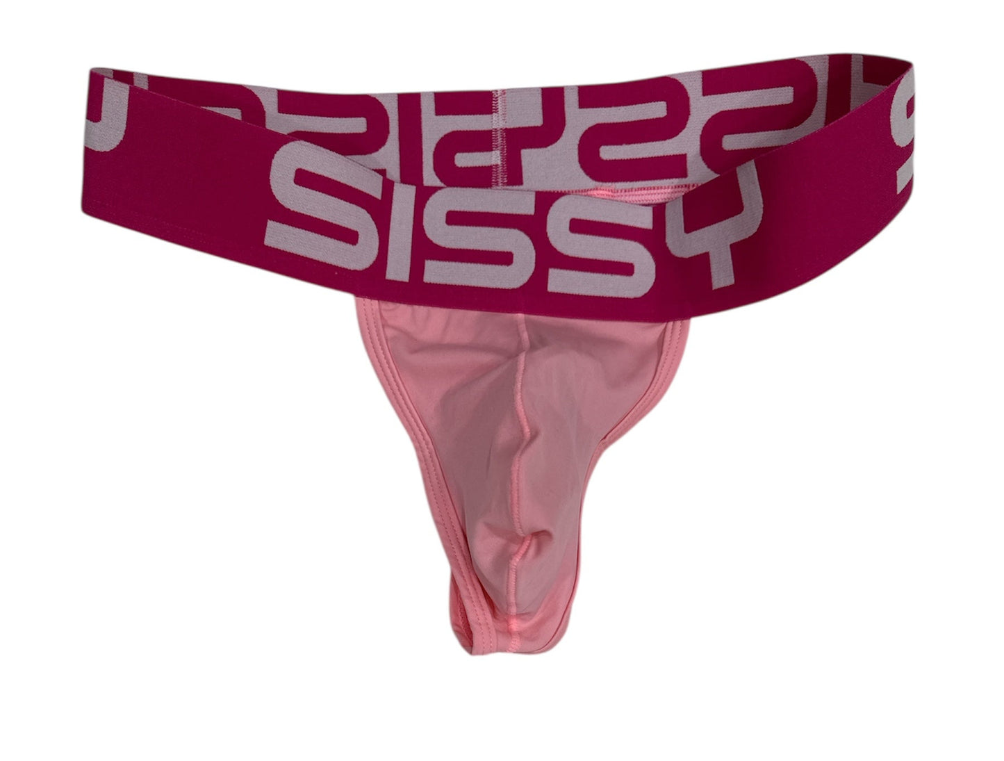 Pink men's underwear with 'Sissymore' logo on a white background