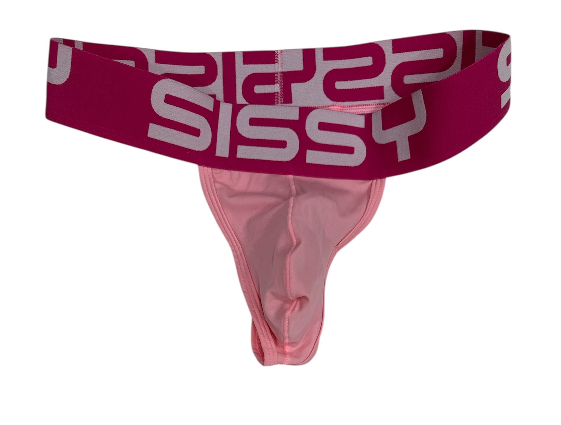 Pink men's underwear with 'Sissymore' logo on a white background