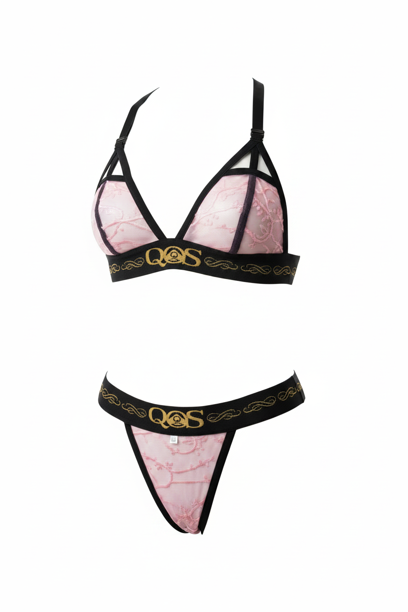 Pink Queen Of Spades - QOS Hollow Out Strap Lace Lingerie Set