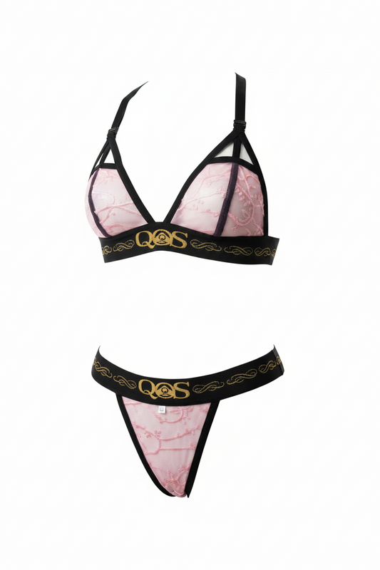 Pink Queen Of Spades - QOS Hollow Out Strap Lace Lingerie Set
