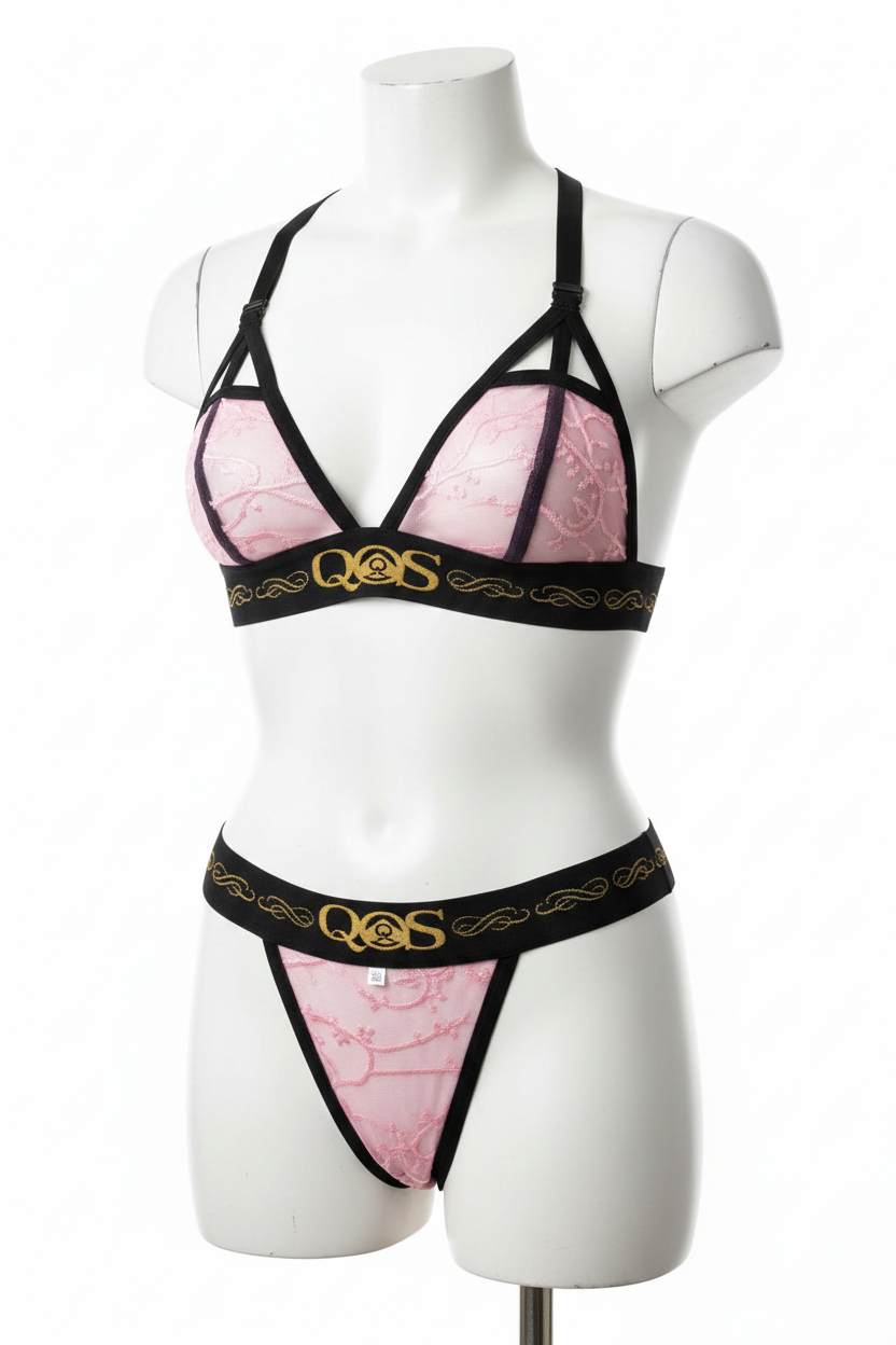 Pink Queen Of Spades - QOS Hollow Out Strap Lace Lingerie Set