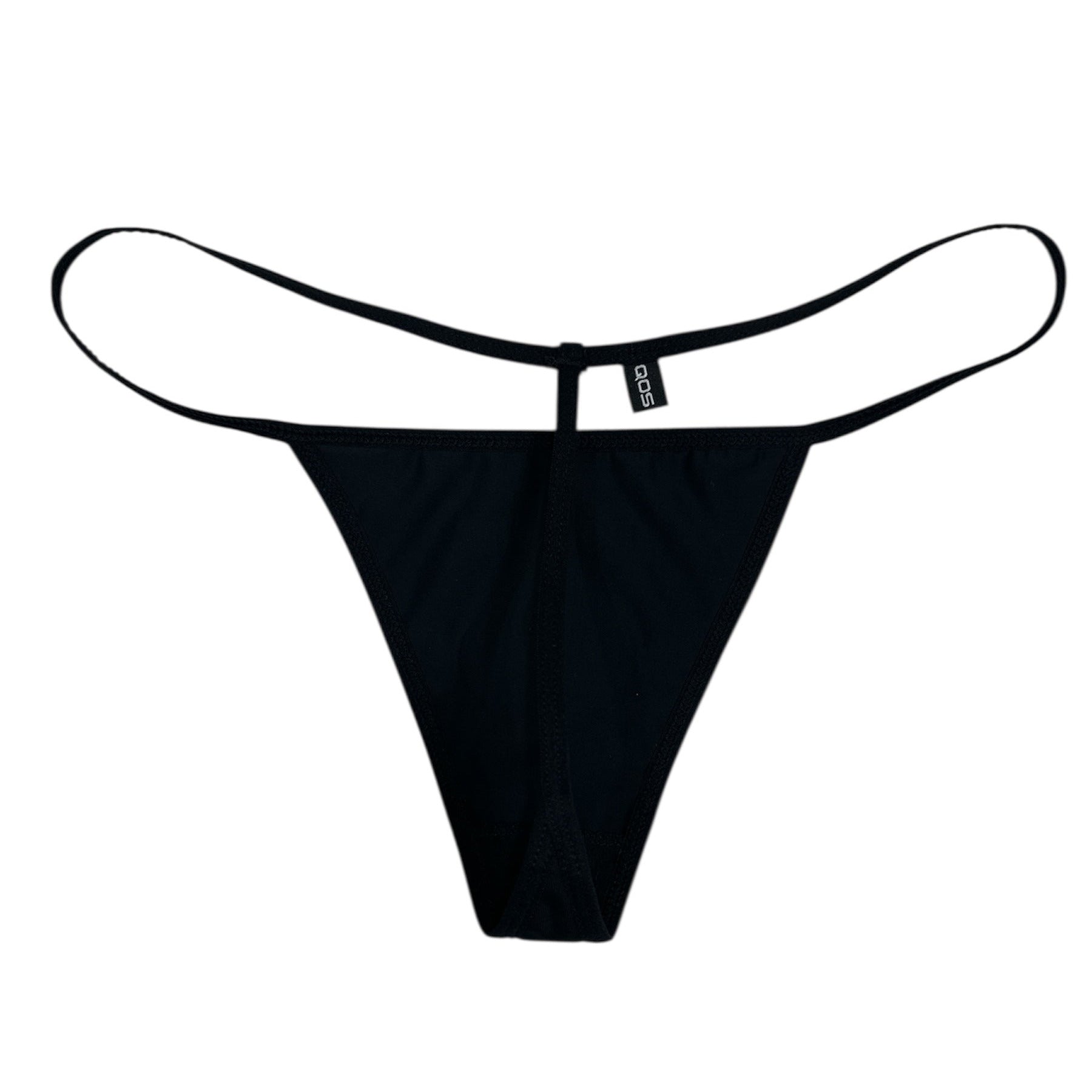 Black thong underwear on a white background
