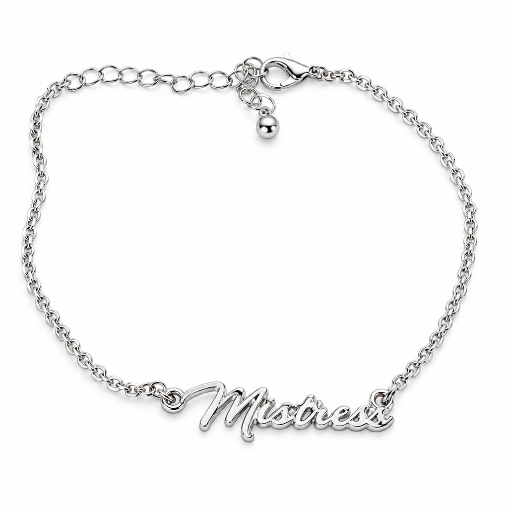QOS Silver Cursive Script Chain Bracelet