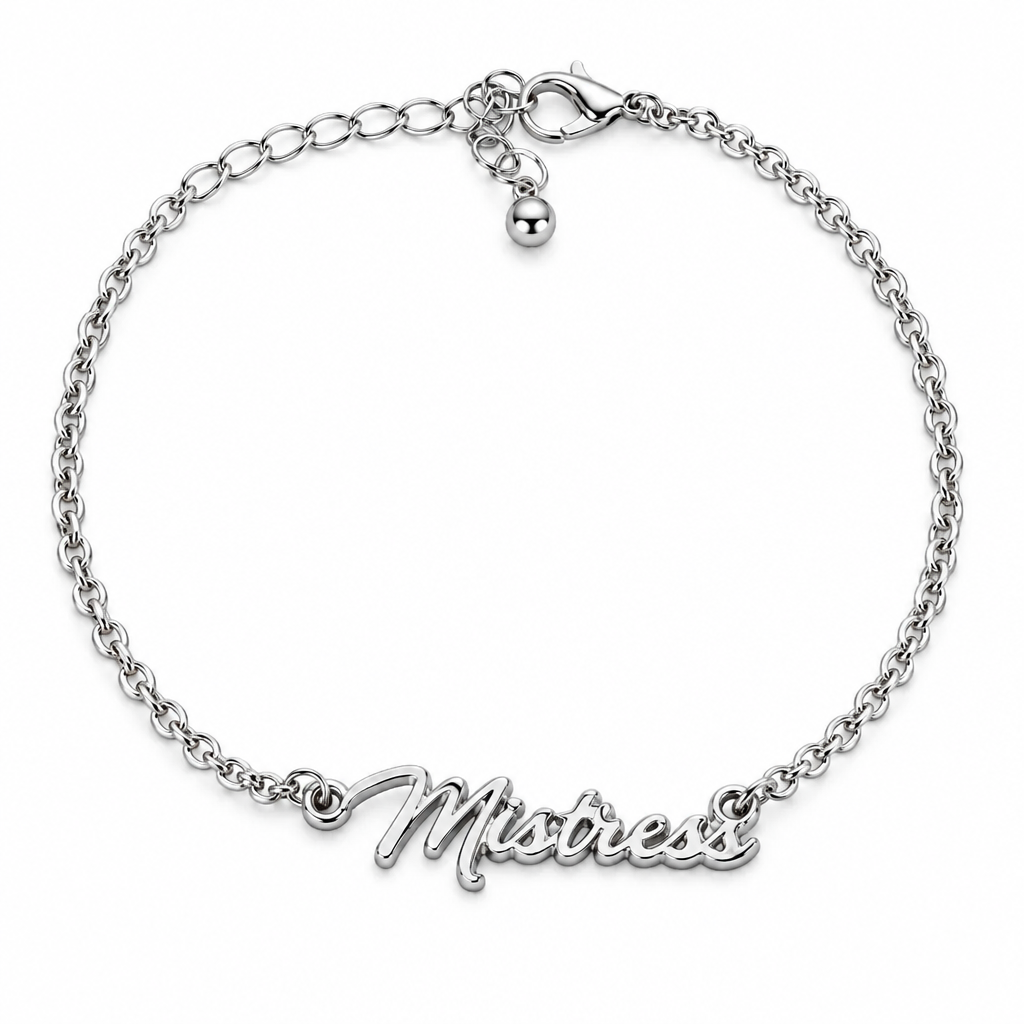 QOS Silver Cursive Script Chain Bracelet
