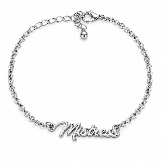 QOS Silver Cursive Script Chain Bracelet
