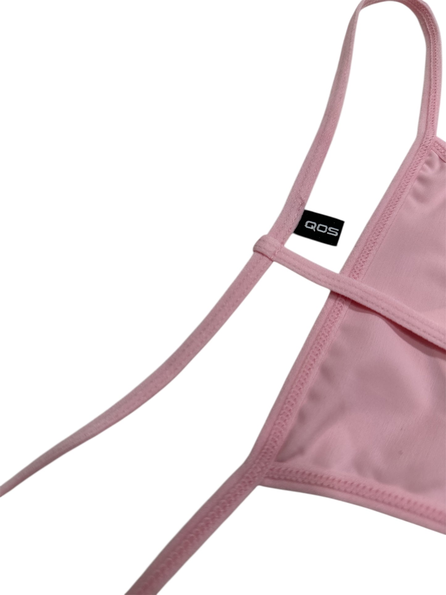 Pink bikini bottom with a visible brand label on a white background