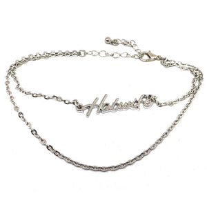 QOS Queen of Spades - Cursive Letter "HOTWIFE" - 2 Row Chain Anklets in Slutty Silver
